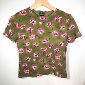 Moss Green Floral Y2K Cropped Top Size M